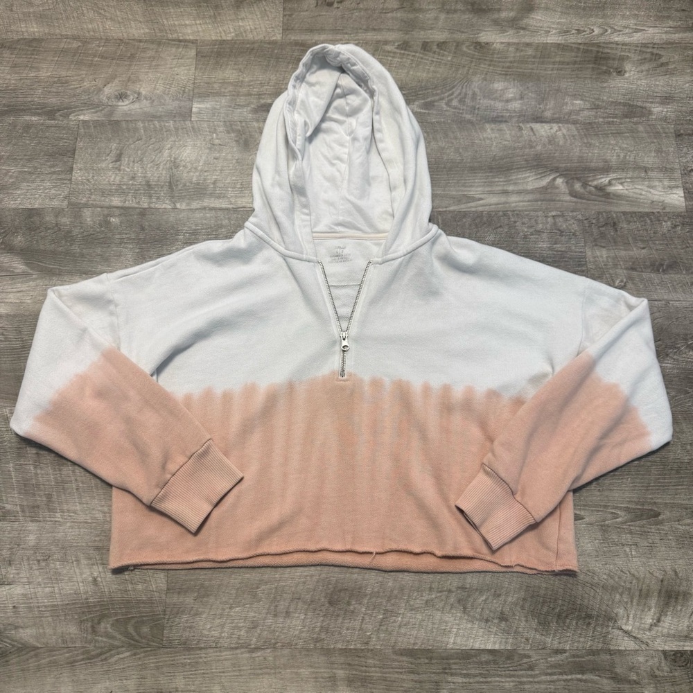Aerie Cropped 1/4 Zip White/Peach Ombré Pullover Hoodie Sz. L